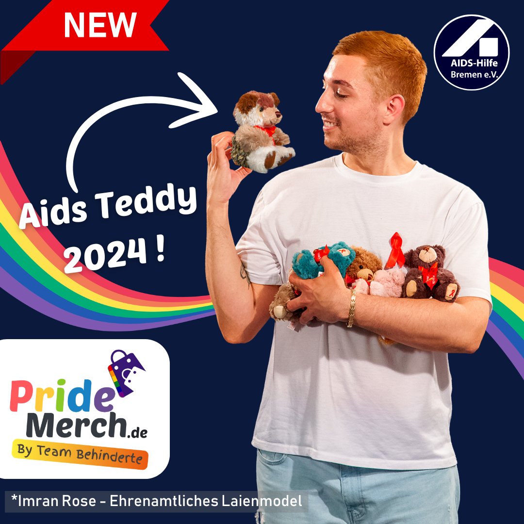 ein bild einer sammlung an aids teddy bären aus verschiedenen jahren, auch sieht man die aids schleife als produkt