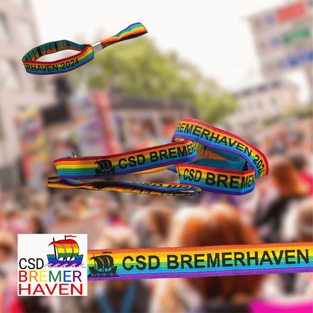 verschiedene bändchen vom csd bremerhaven in regenbogenfarben