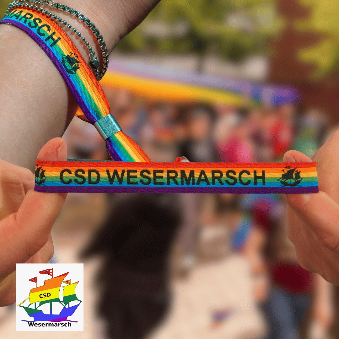 ein bild des csd wesermarsch bändchens, in regenbogenfarben