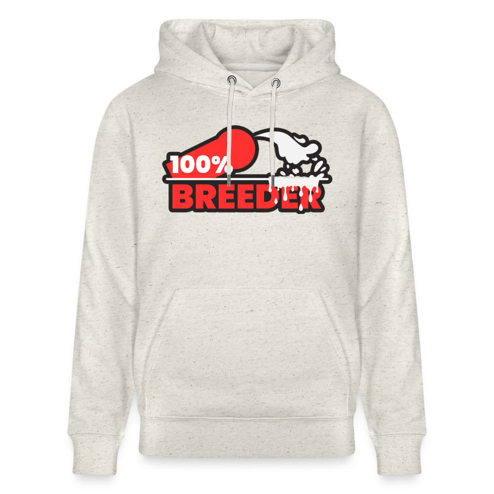 Beige meliertes Bio-Hoodie mit dem kraftvollen "100% Breeder" Kink Fetish Design – starkes Statement für dominante Tops und aktive Player in der Puppy und Fetisch Szene