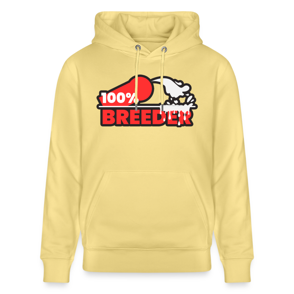 Leuchtgelbes Bio-Hoodie mit dominantem "100% Breeder" Fetisch Design