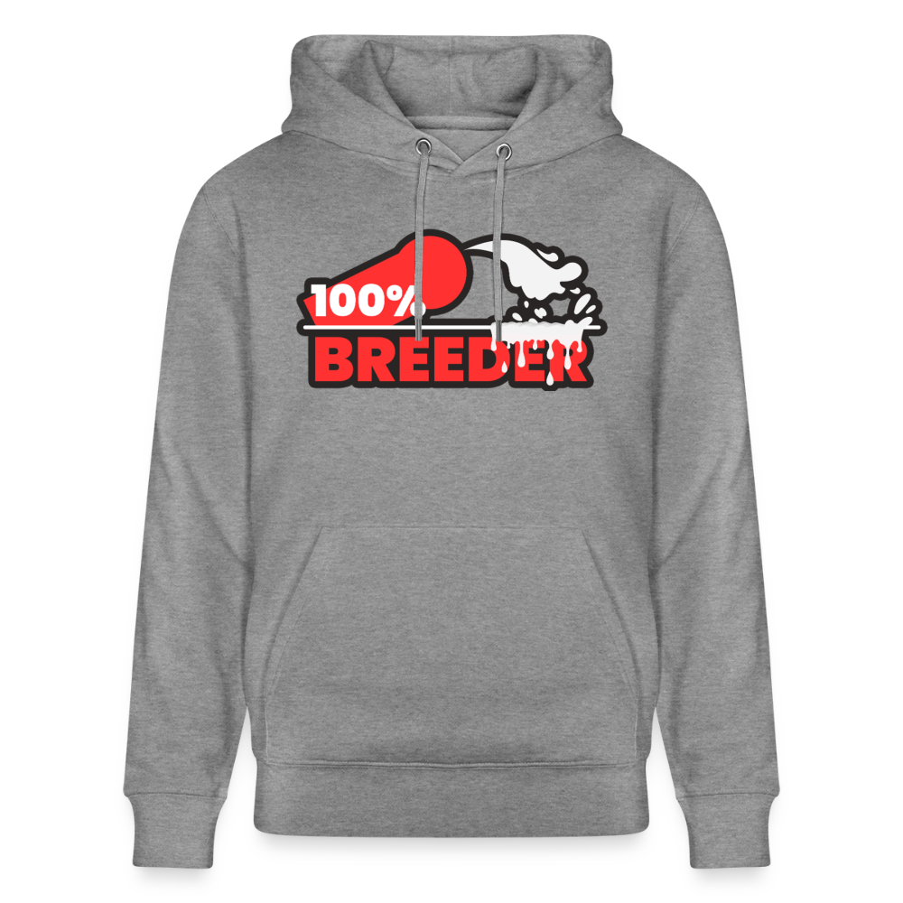 Hellgrau marmoriertes Premium Bio-Hoodie mit dominantem 100% Breeder Motiv – selbstbewusstes Top Statement für die Kink Community