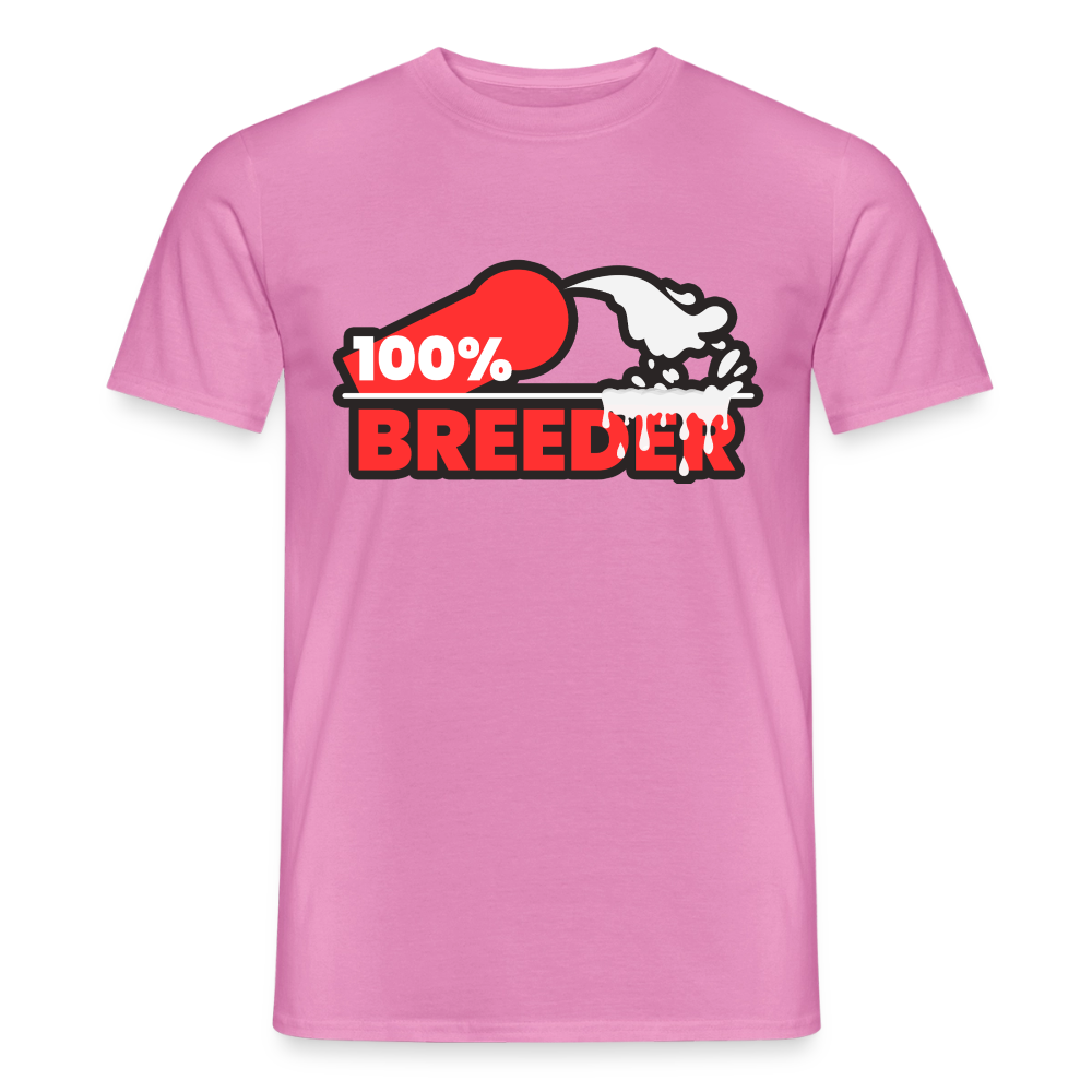 Knallpinkes T-Shirt mit dem kraftvollen "100% Breeder" Kink Fetish Design von PrideLAB – starkes Statement für aktive Tops und dominante Player