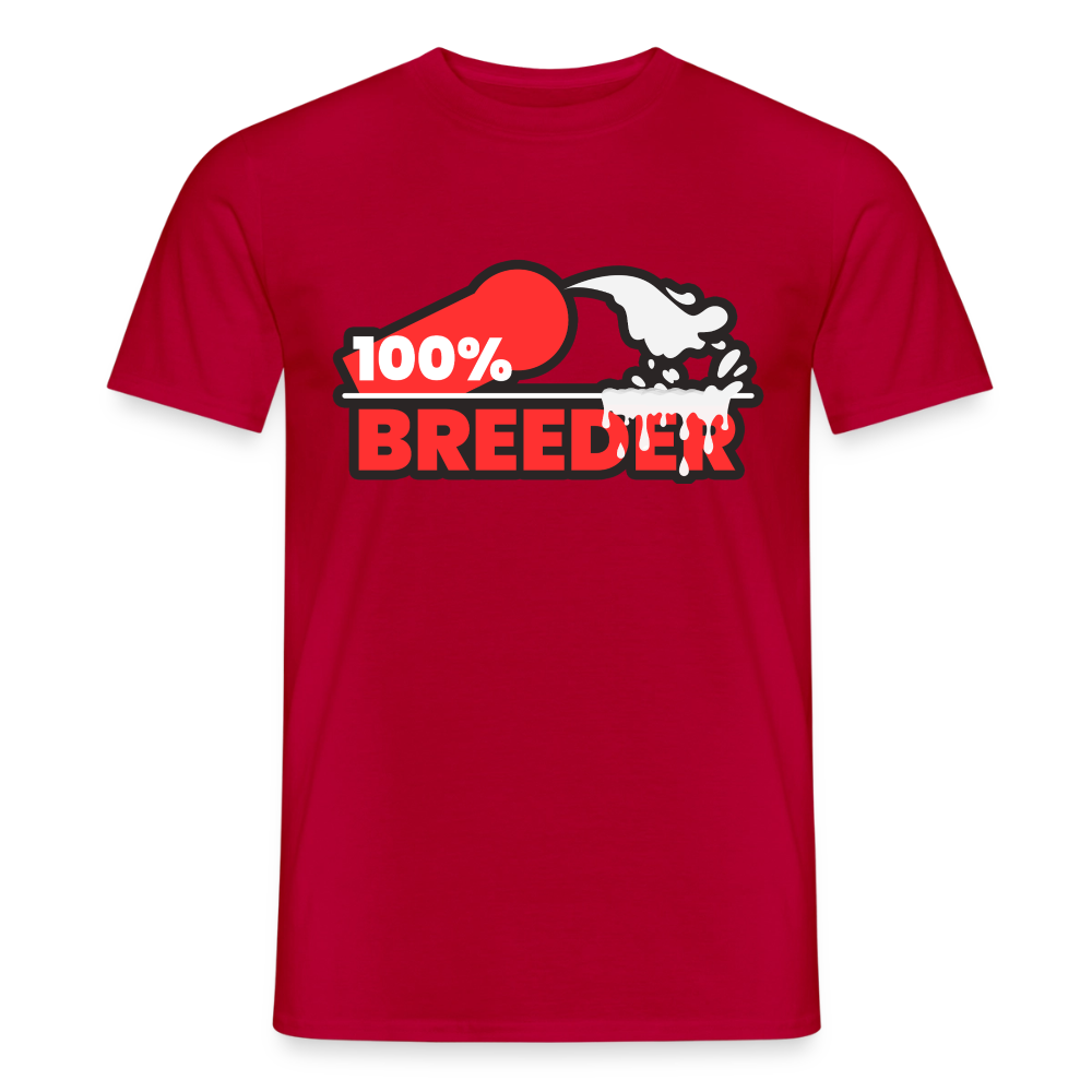 Rotes T-Shirt mit markantem "100% Breeder" Kink Fetish Design