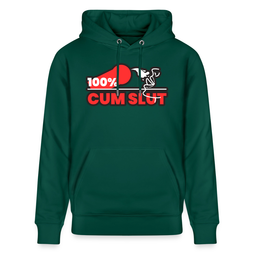 Forest grünes Bio-Hoodie mit dem direkten 100% Cum Slut Kink Motiv