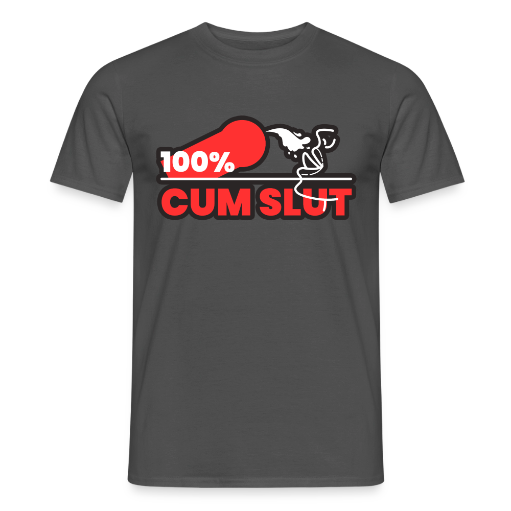 Anthrazitfarbenes T-Shirt mit provokantem 100% Cum Slut Statement