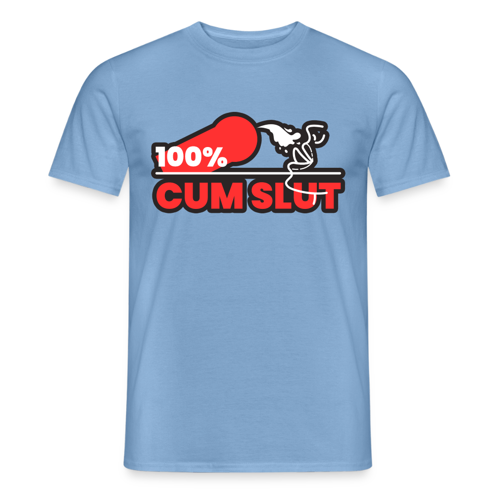 Carolina Blue T-Shirt mit frechem "100% Cum Slut" PrideLAB Kink Design