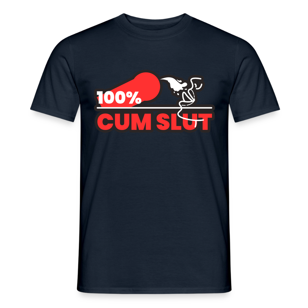 Navyblaues T-Shirt mit frechem "100% Cum Slut" PrideLAB Design