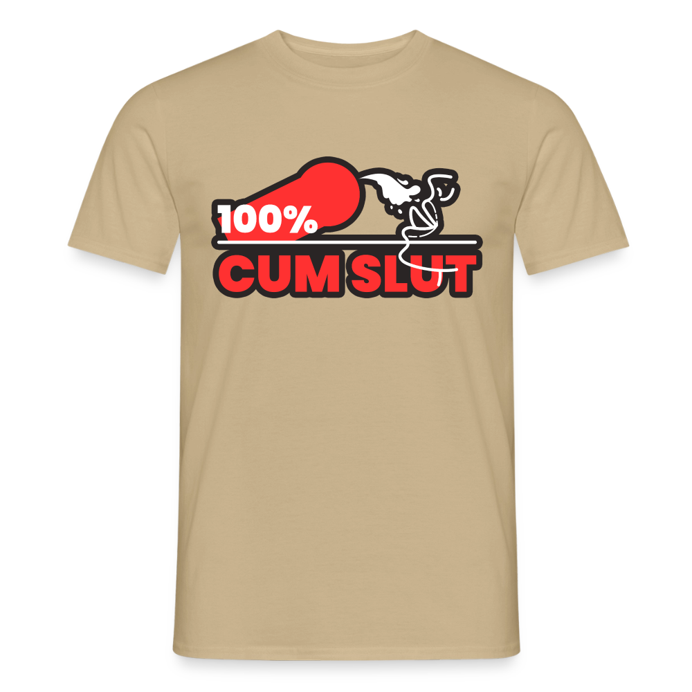 Sandbeiges T-Shirt mit frechem "100% Cum Slut" Design