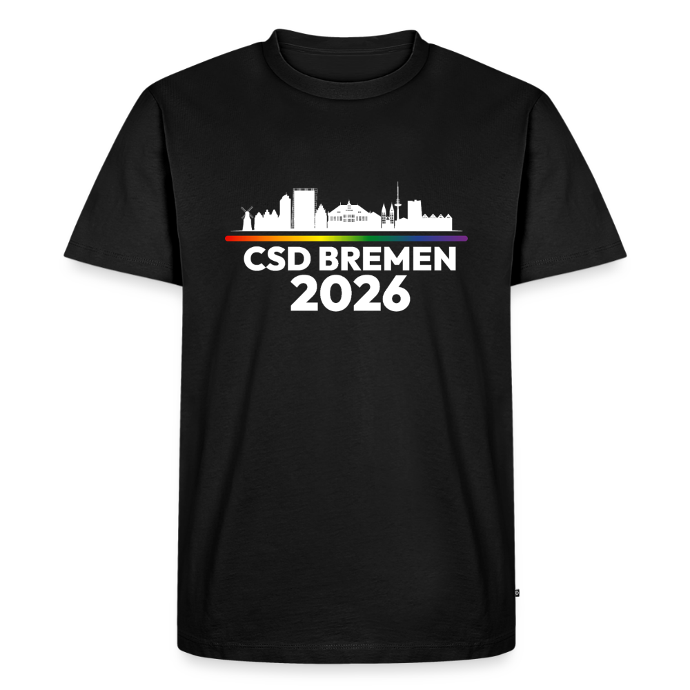 CSD Bremen 2026 Pride Premium T-Shirt (dunkel Farben helle Schrift) - Schwarz