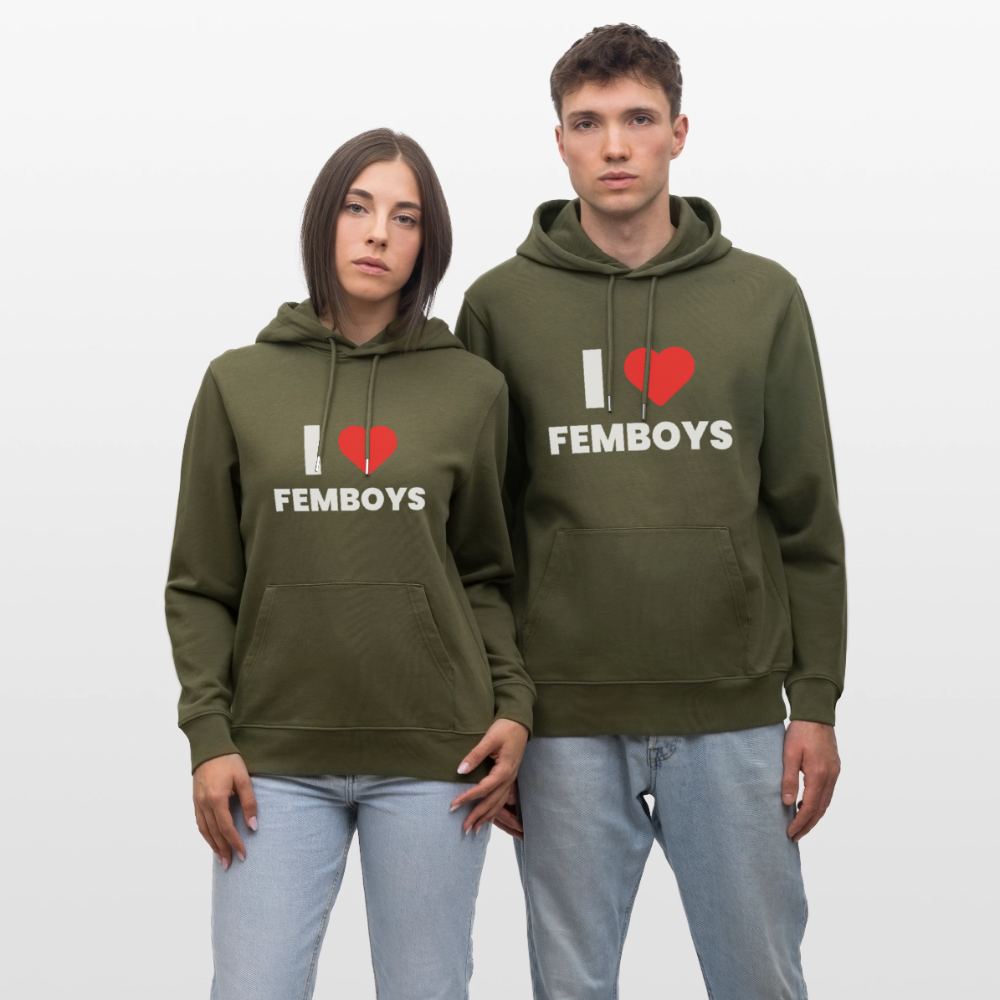 I LOVE FEMBOYS | Kink Fetish Pride Bio-Hoodie Unisex - Khaki Grün