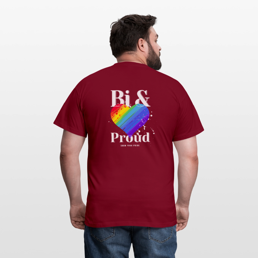 Bi & Proud | Regenbogenherz Pride T-Shirt - Ziegelrot