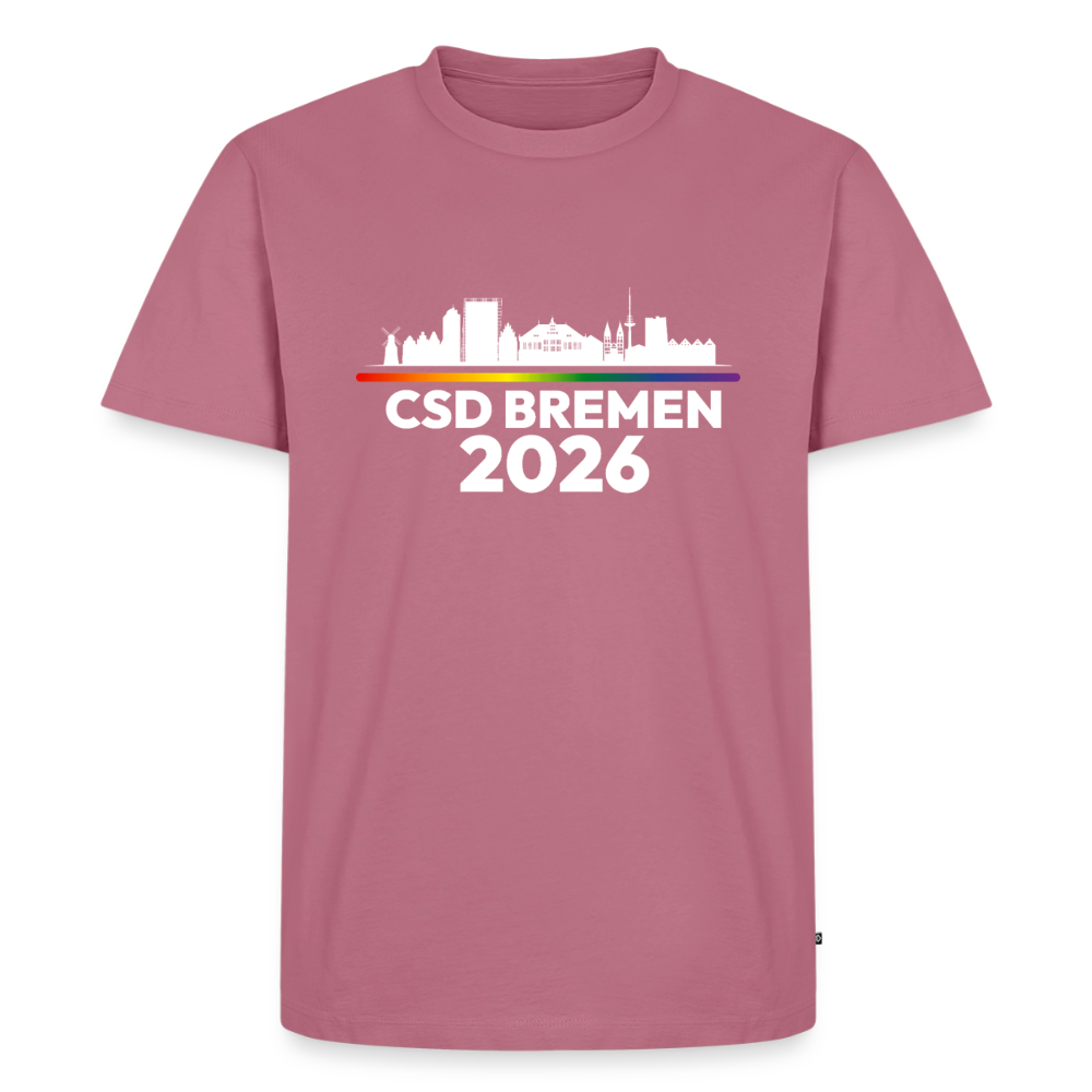 CSD Bremen 2026 Pride Premium T-Shirt (dunkel Farben helle Schrift) - Mauve