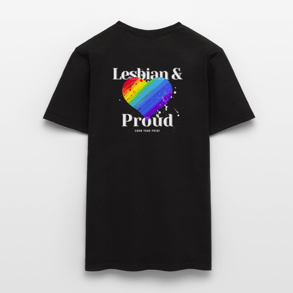 Lesbian & Proud | Regenbogenherz Pride T-Shirt - Schwarz