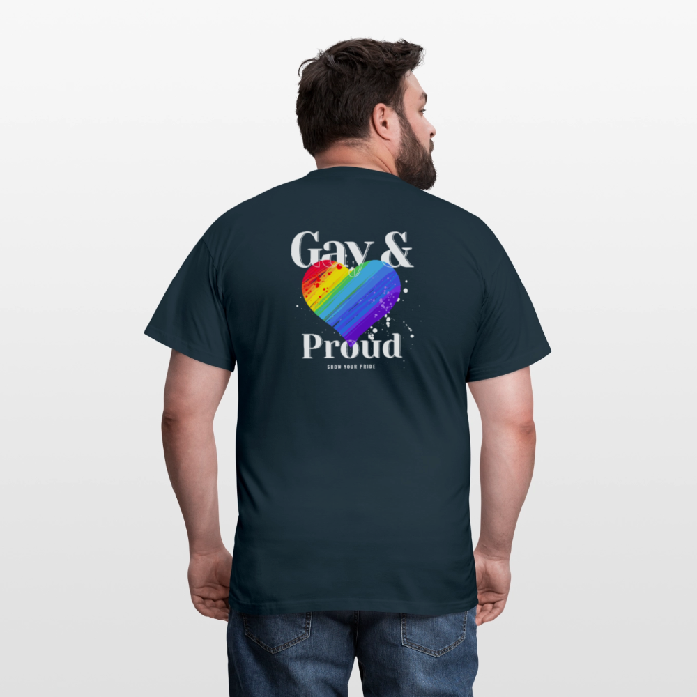 Gay & Proud | Regenbogenherz Pride T-Shirt - Navy