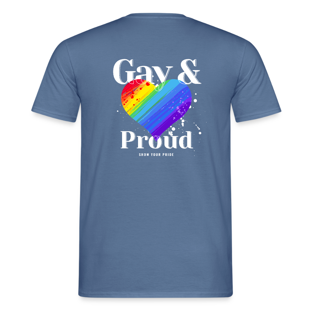 Gay & Proud | Regenbogenherz Pride T-Shirt - Taubenblau