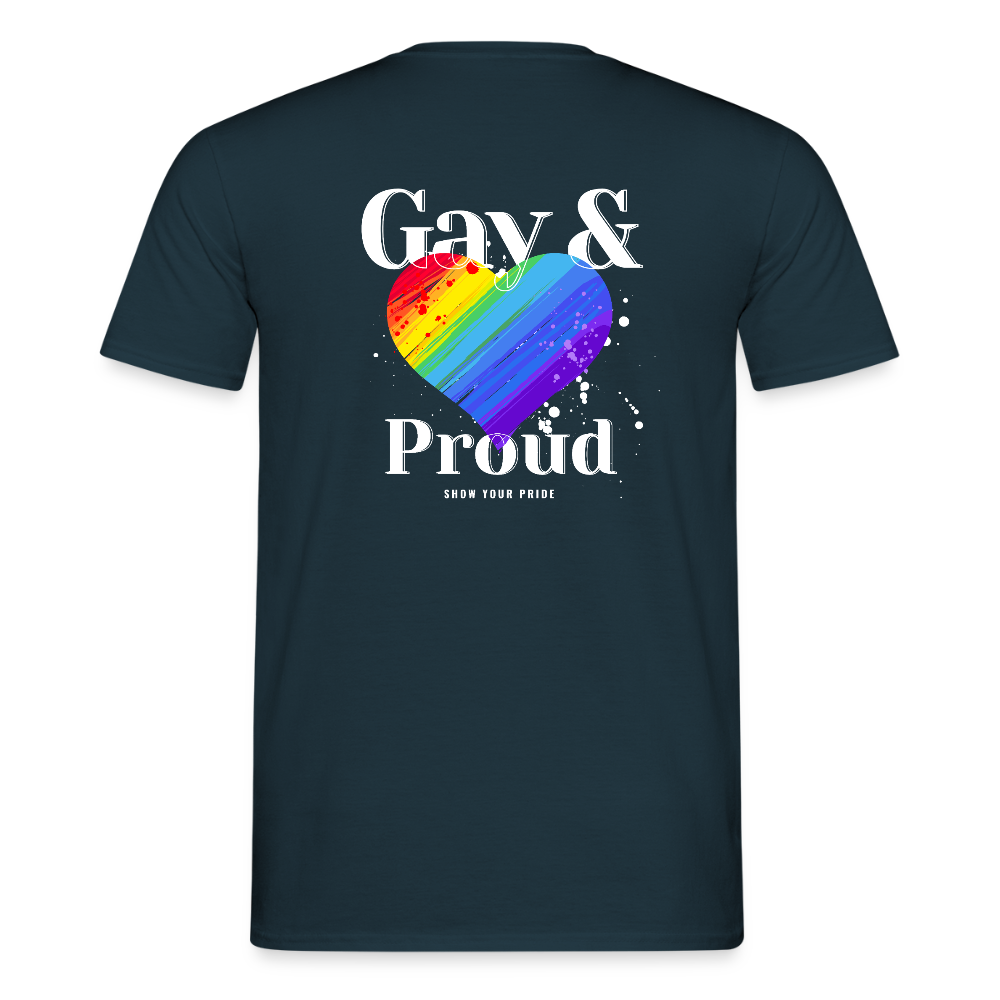 Gay & Proud | Regenbogenherz Pride T-Shirt - Navy