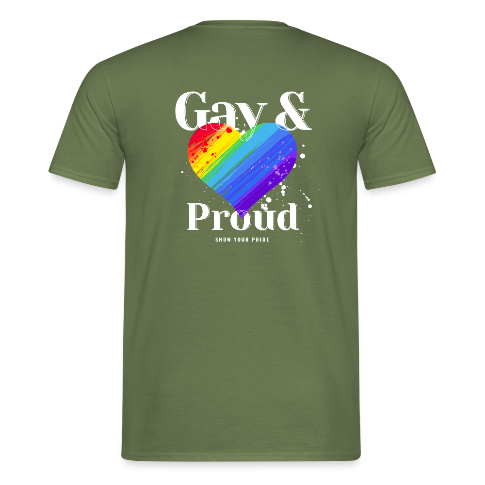 Gay & Proud | Regenbogenherz Pride T-Shirt - Militärgrün