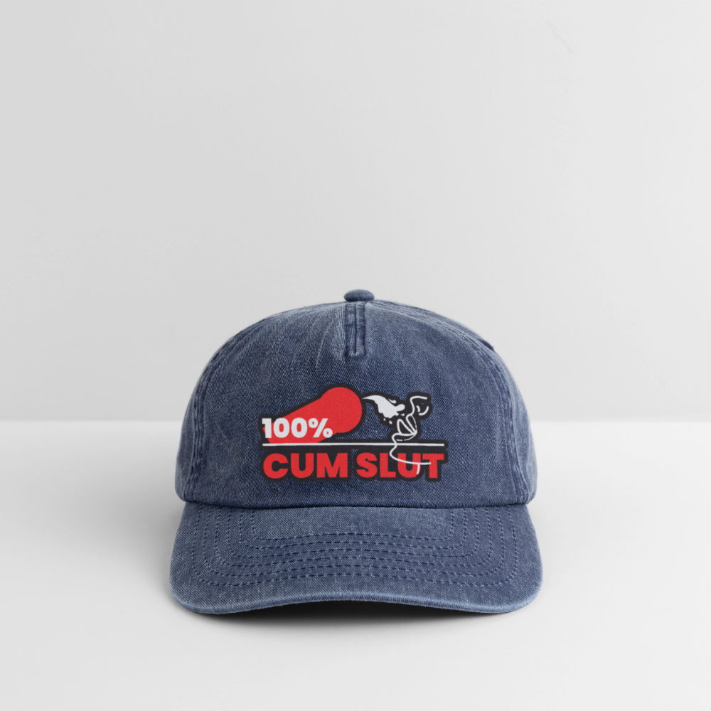 100% CUM SLUT | Kink Fetish Pride Vintage Cap - Vintage Denim