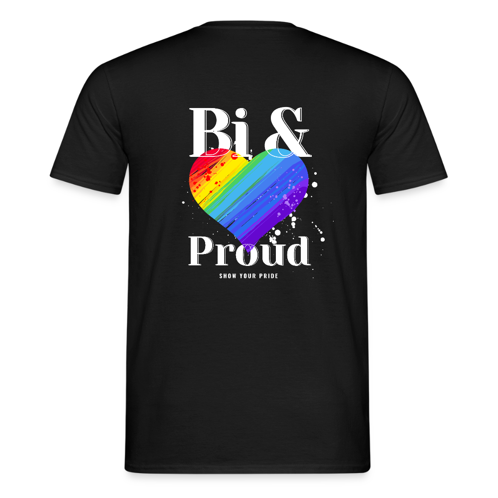 Bi & Proud | Regenbogenherz Pride T-Shirt - Schwarz