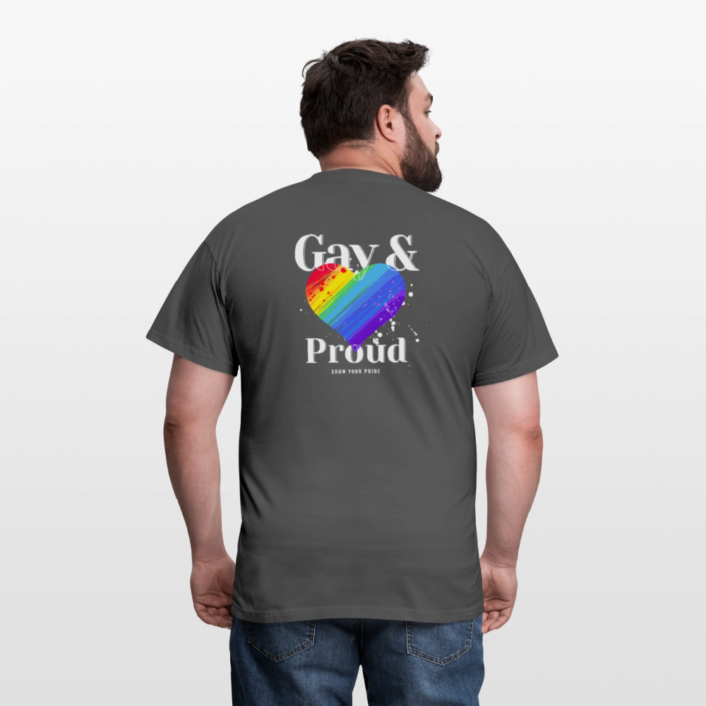 Gay & Proud | Regenbogenherz Pride T-Shirt - Anthrazit