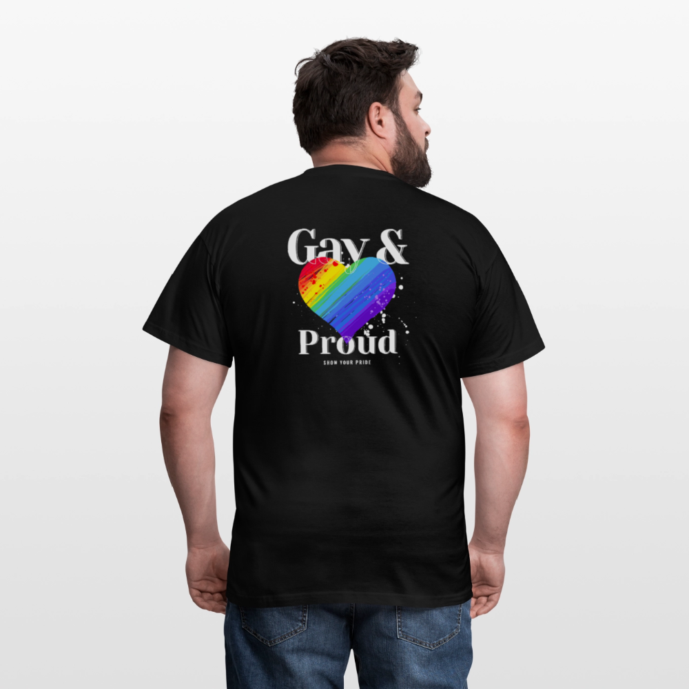 Gay & Proud | Regenbogenherz Pride T-Shirt - Schwarz