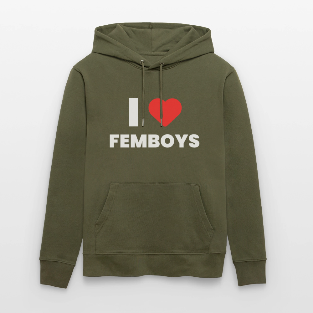 I LOVE FEMBOYS | Kink Fetish Pride Bio-Hoodie Unisex - Khaki Grün
