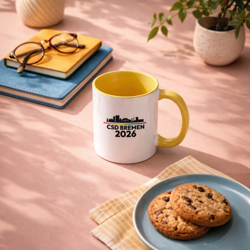 CSD BREMEN 2026 Pride Tasse zweifarbig - Weiß/Gelb