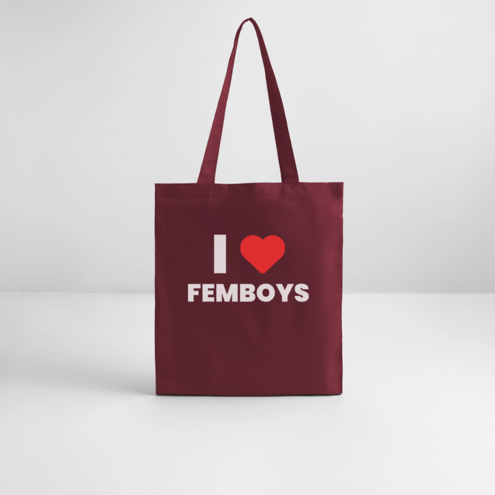 I LOVE FEMBOYS | Kink Fetish Pride Bio-Stoffbeutel - Burgunderrot