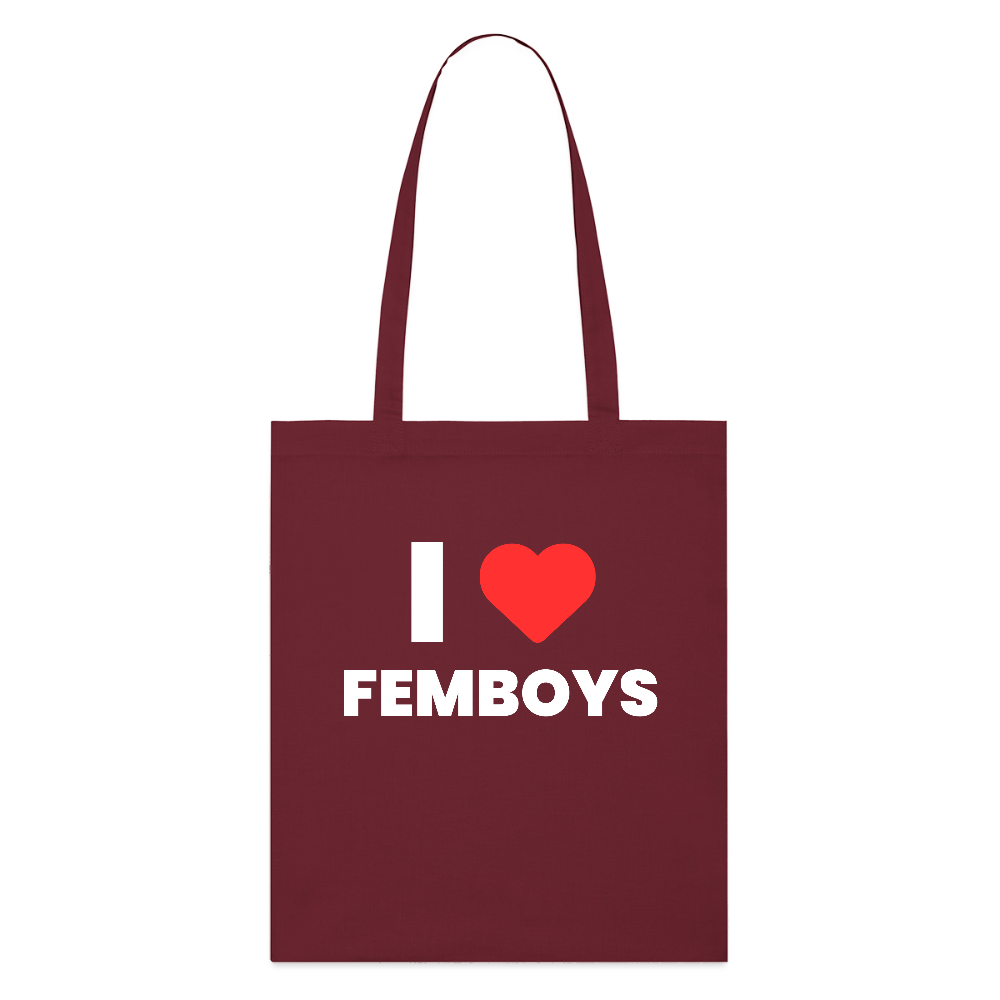I LOVE FEMBOYS | Kink Fetish Pride Bio-Stoffbeutel - Burgunderrot