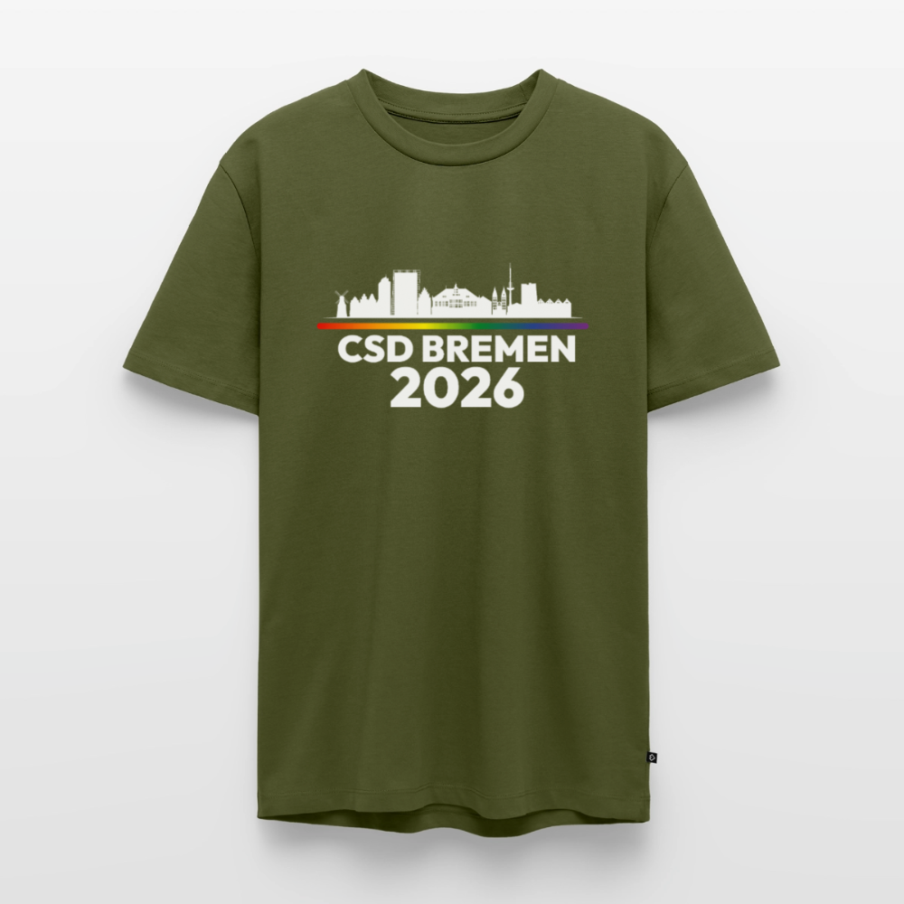 CSD Bremen 2026 Pride Premium T-Shirt (dunkel Farben helle Schrift) - Khaki