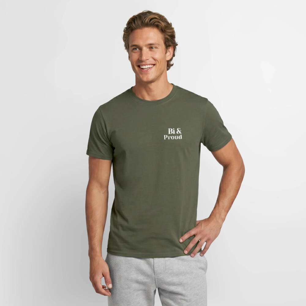 Bi & Proud | Regenbogenherz Pride T-Shirt - Militärgrün