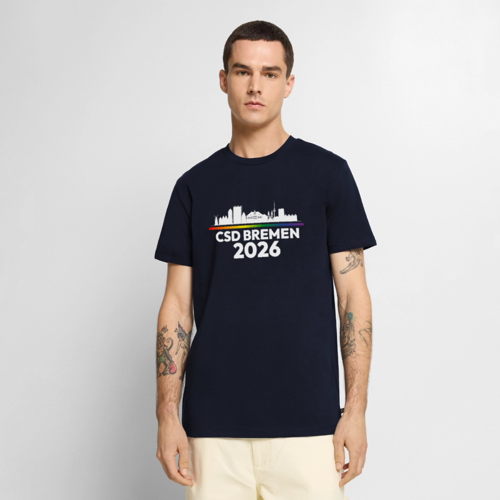 CSD Bremen 2026 Pride Premium T-Shirt (dunkel Farben helle Schrift) - Navy