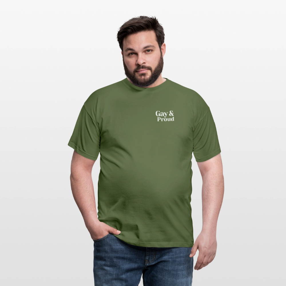 Gay & Proud | Regenbogenherz Pride T-Shirt - Militärgrün