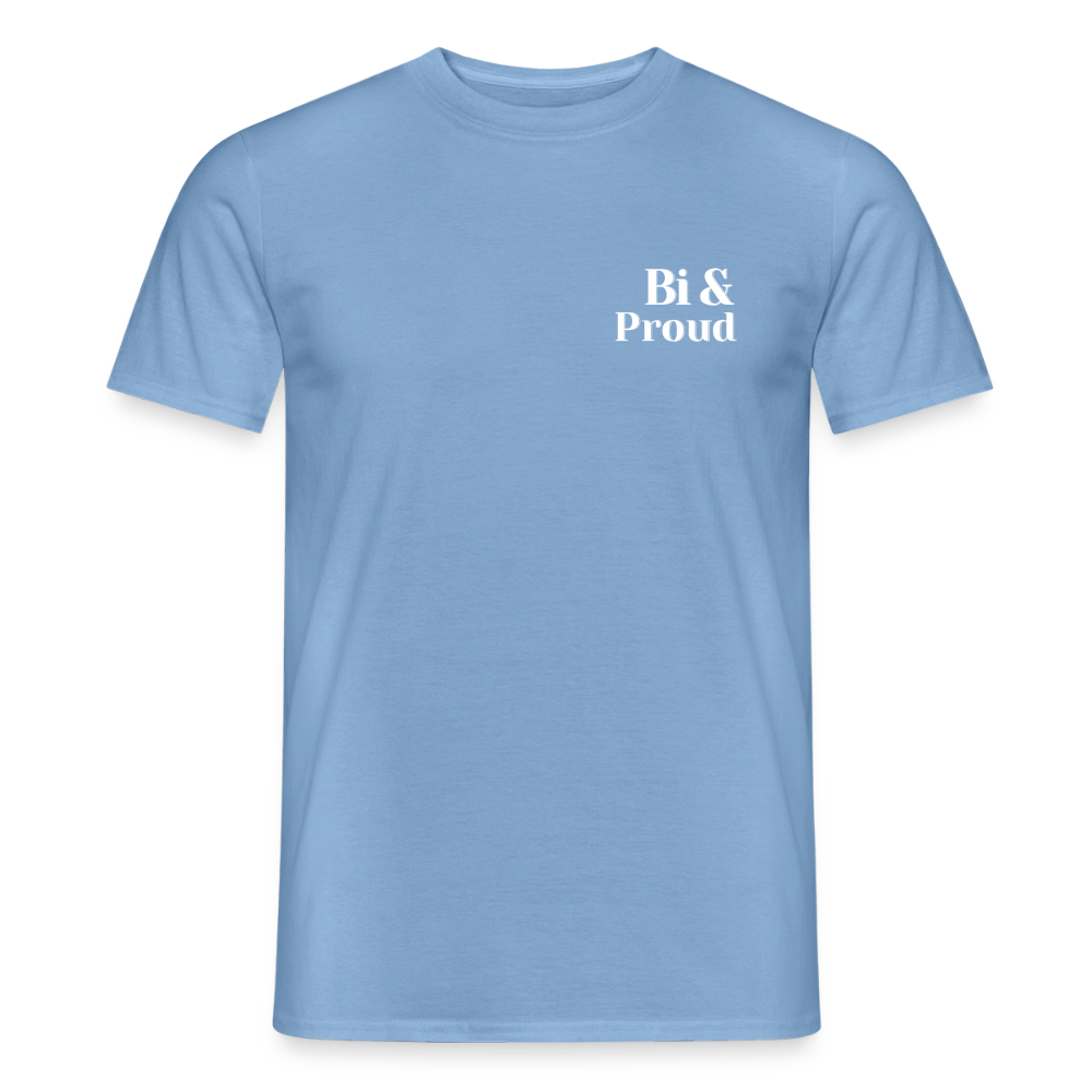 Bi & Proud | Regenbogenherz Pride T-Shirt - Carolina Blue