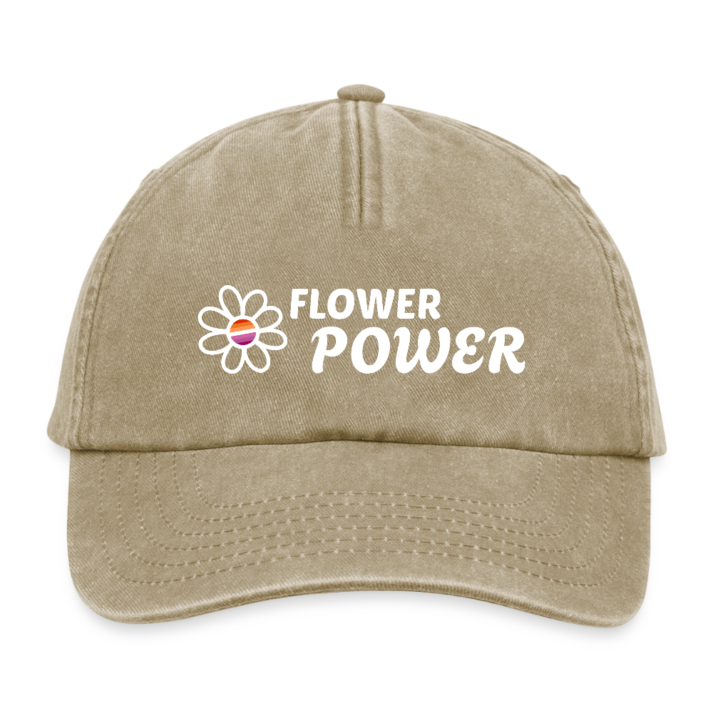 Flower Power! | Lesbian Pride Vintage Cap - Vintage Beige