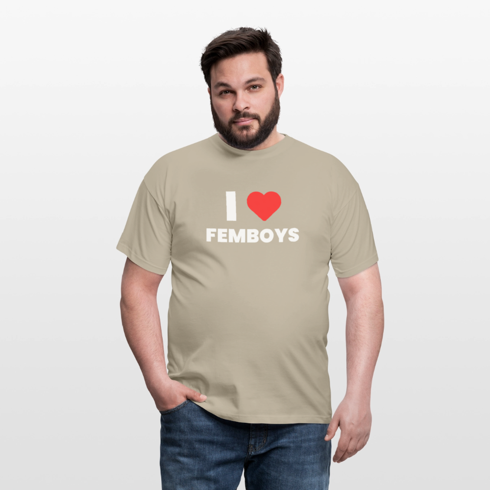 I LOVE FEMBOYS | Kink Fetish Pride T-Shirt - Sandbeige