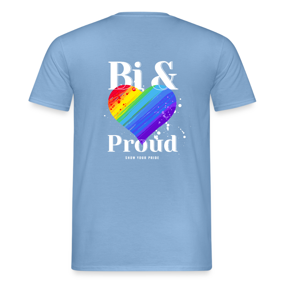 Bi & Proud | Regenbogenherz Pride T-Shirt - Carolina Blue