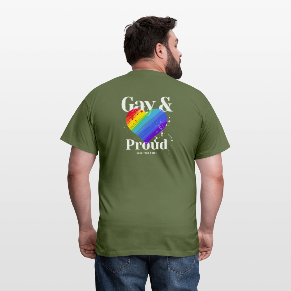 Gay & Proud | Regenbogenherz Pride T-Shirt - Militärgrün