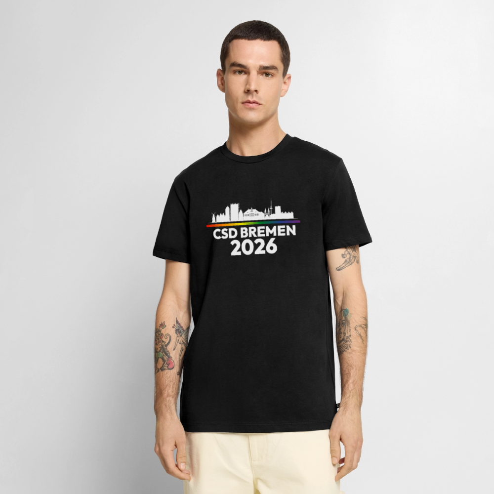 CSD Bremen 2026 Pride Premium T-Shirt (dunkel Farben helle Schrift) - Schwarz