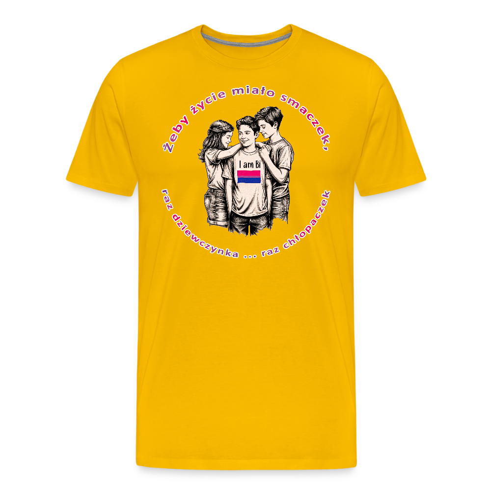 "Żeby życie miało smaczek, raz dziewczynka raz chłopaczek" Pride T-Shirt - Sonnengelb