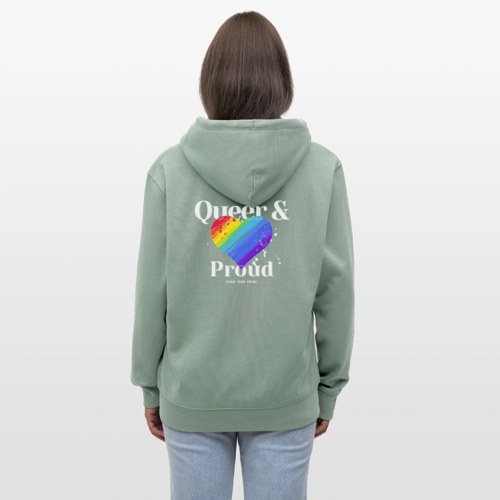 Queer & Proud | Pride Bio-Kapuzenjacke Unisex - Helles Graugrün