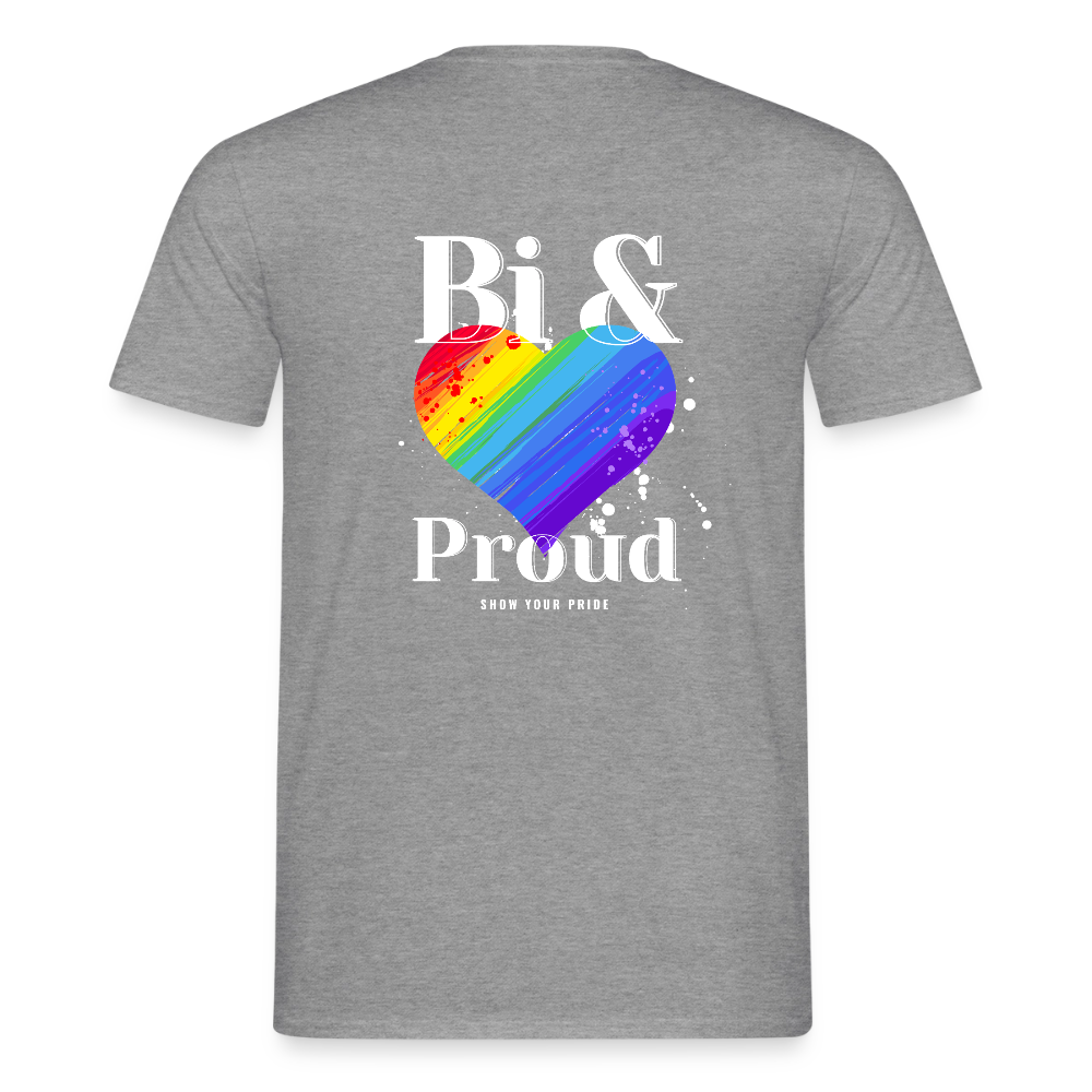Bi & Proud | Regenbogenherz Pride T-Shirt - Graphit meliert