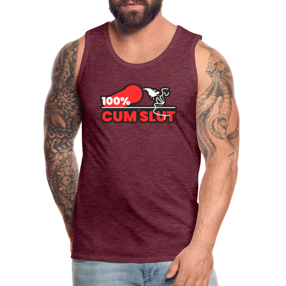 100% CUM SLUT | Kink Fetish Pride Premium Tank Top - Bordeauxrot meliert