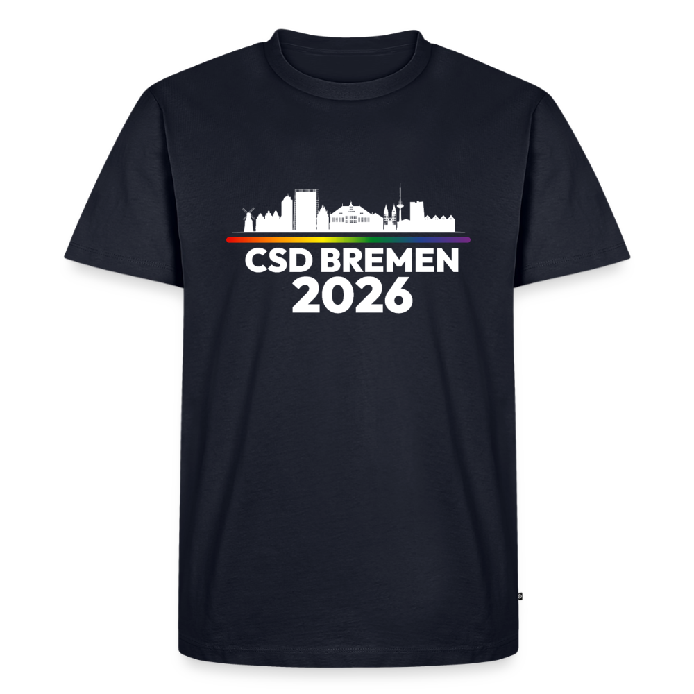 CSD Bremen 2026 Pride Premium T-Shirt (dunkel Farben helle Schrift) - Navy