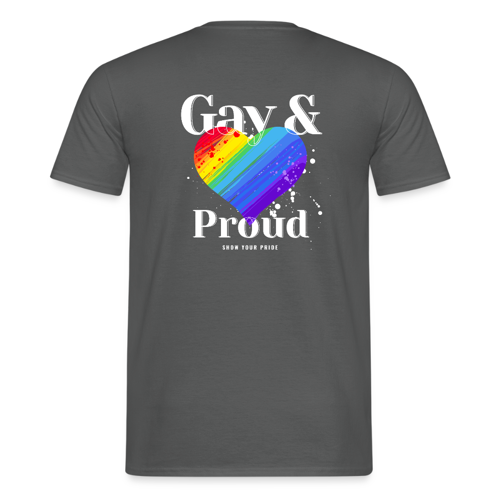 Gay & Proud | Regenbogenherz Pride T-Shirt - Anthrazit