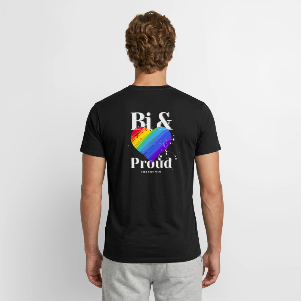 Bi & Proud | Regenbogenherz Pride T-Shirt - Schwarz