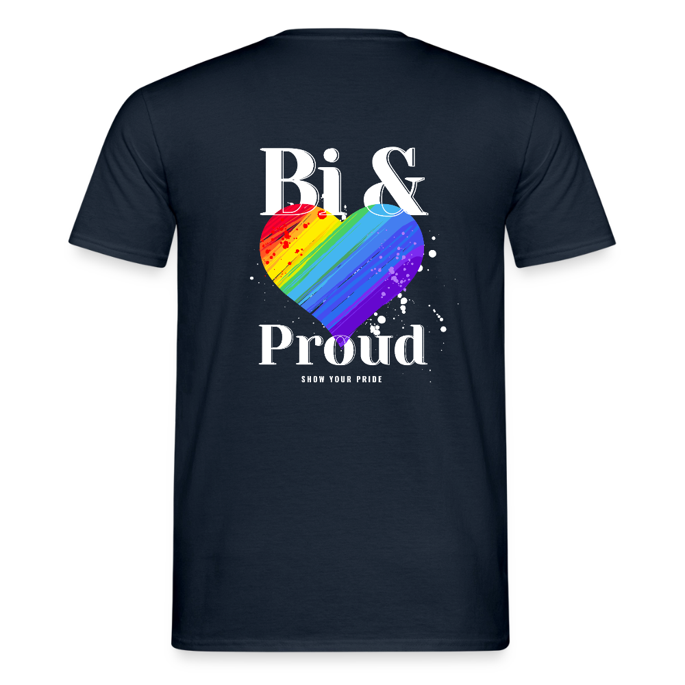 Bi & Proud | Regenbogenherz Pride T-Shirt - Navy