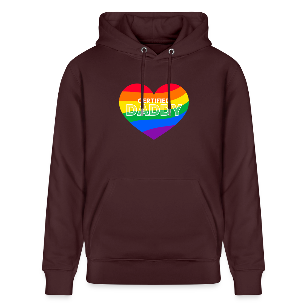 Maroon Bio-Hoodie mit dem selbstbewussten CERTIFIED DADDY Pride Design