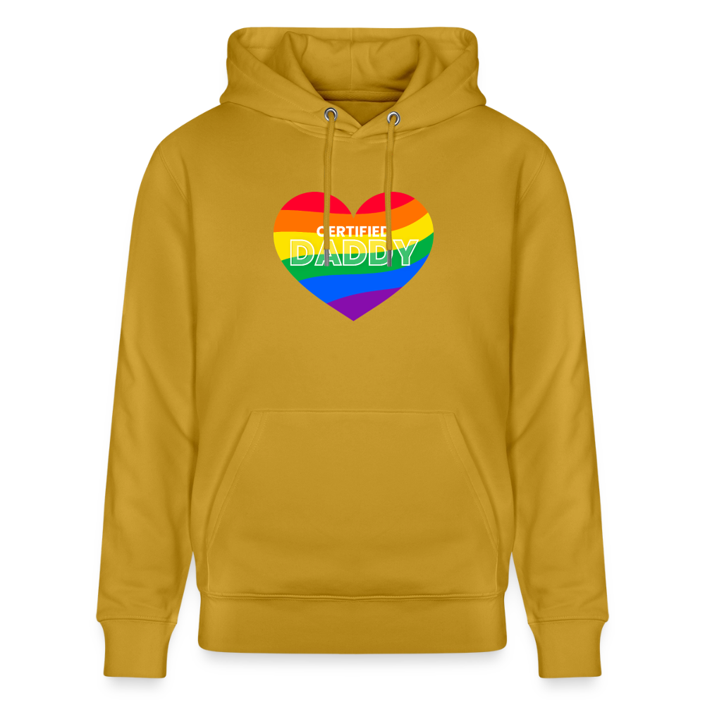Ockerfarbenes Bio-Hoodie mit CERTIFIED DADDY Rainbow Statement